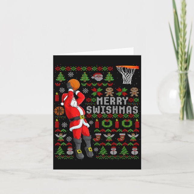 Merry Swishmas Ugly Christmas Basketball Christmas Card (Front)