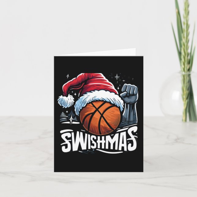 Merry Swishmas Ugly Christmas Basketball Christmas Card (Front)