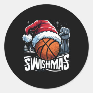 Merry Swishmas Ugly Christmas Basketball Christmas Classic Round Sticker