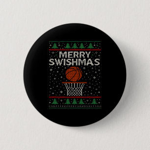 Merry Swishmas Ugly Christmas Sweater Basketball J 2 Inch Round Button