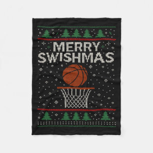 Merry Swishmas Ugly Christmas Sweater Basketball J Fleece Blanket