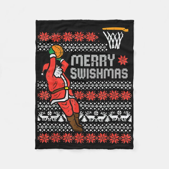 Merry Swishmas Ugly Christmas Sweater Sketll Pajam Fleece Blanket (Front)