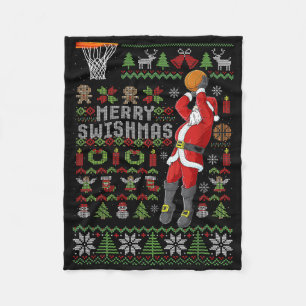 Merry Swishmas Ugly Christmas Sweater Sketll Xmas Fleece Blanket