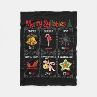 Merry Syllables Teacher Funny Christmas Educationa Fleece Blanket