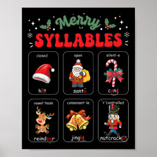 Merry Syllables Xmas Phonics Reading Teacher Holid Poster