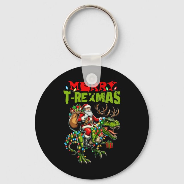 Merry T-rexmas Christmas Xmas T Rex Dinosaur Lover Keychain (Front)