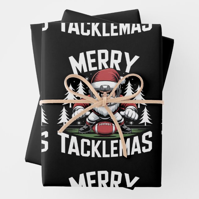 Merry Tacklemas Football Santa Christmas Xmas Wrapping Paper Sheet (In situ)