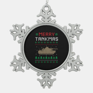 Merry Tankmas Battle Tank Military Ugly Christmas Snowflake Pewter Christmas Ornament