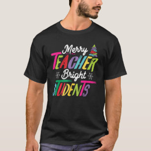 Merry Teacher Bright Students Crayon Tree Xmas T-Shirt