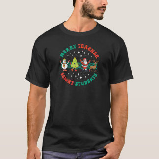 Merry Teacher Bright Students Groovy Christmas Tea T-Shirt