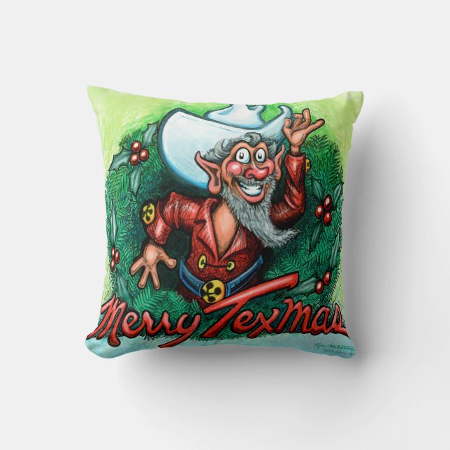 Merry Texmas Throw Pillow (Front)