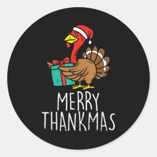 Merry Thankmas Santa Turkey Day Thanksgiving Chris Classic Round Sticker