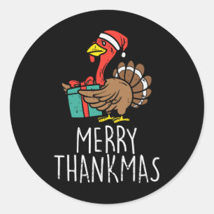 Merry Thankmas Santa Turkey Day Thanksgiving Chris Classic Round Sticker