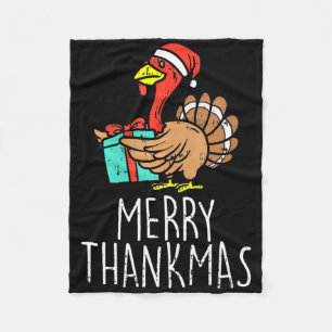 Merry Thankmas Santa Turkey Day Thanksgiving Chris Fleece Blanket