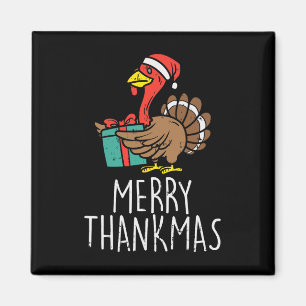 Merry Thankmas Santa Turkey Day Thanksgiving Chris Magnet