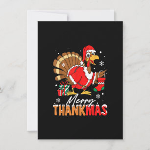 Merry Thankmas Turkey Santa Hat Thanksgiving Chris Invitation