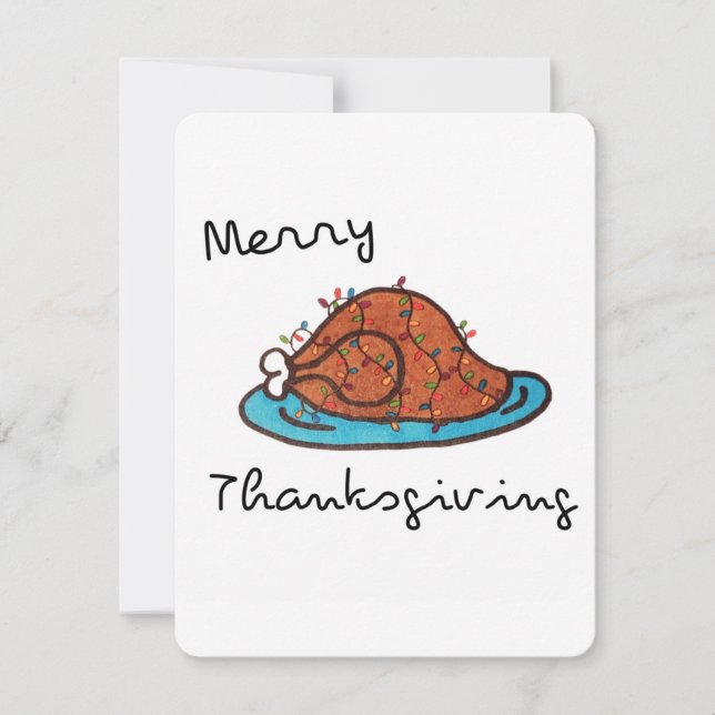 Merry Thanksgiving, turkey in Christmas lights Holiday Card (Front)