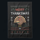 Merry Thanksmas Christmas Thanksgiving Turkey  Kitchen Towel<br><div class="desc">Merry Thanksmas Christmas Thanksgiving Turkey Santa</div>