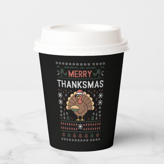 Merry Thanksmas Christmas Thanksgiving Turkey  Paper Cups (Front)
