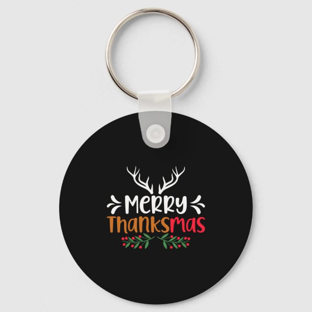Merry Thanksmas Christmas Thanksgiving Turkey Sant Keychain (Front)