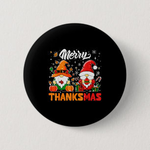Merry Thanksmas Funny Fall Thanksgiving Santa Gnom 2 Inch Round Button