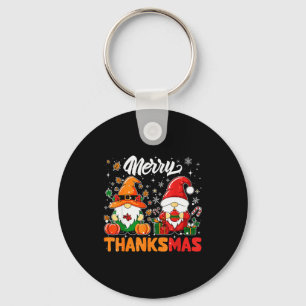 Merry Thanksmas Funny Fall Thanksgiving Santa Gnom Keychain
