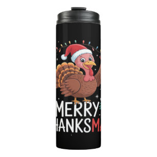 Merry Thanksmas Happy Thanksgiving Santa Turkey Es Thermal Tumbler