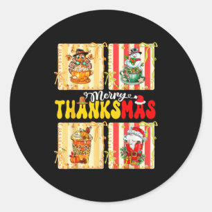 Merry Thanksmas Pumpkin Sce Latte Coffee Thanksgiv Classic Round Sticker