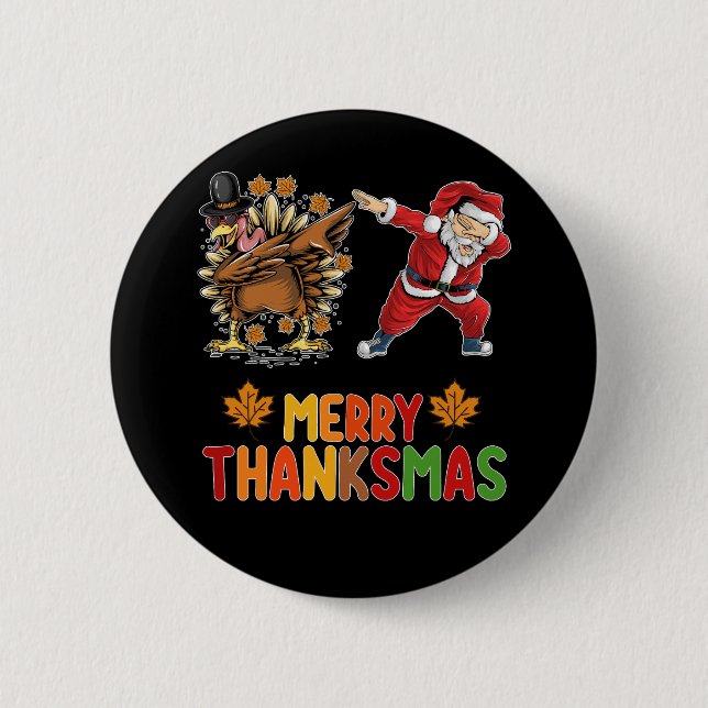 Merry Thanksmas Thanksgiving Fall Christmas Season 2 Inch Round Button (Front)