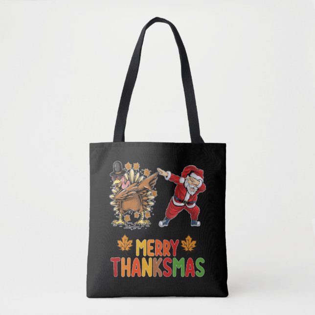 Merry Thanksmas Thanksgiving Fall Christmas Season Tote Bag (Front)