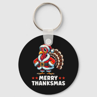 Merry Thanksmas Thanksgiving Turkey Xmas Funny  Keychain