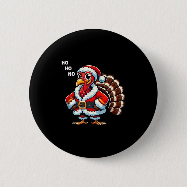 Merry Thanksmas Thanksgiving Turkey Xmas Funny Kid 2 Inch Round Button (Front)