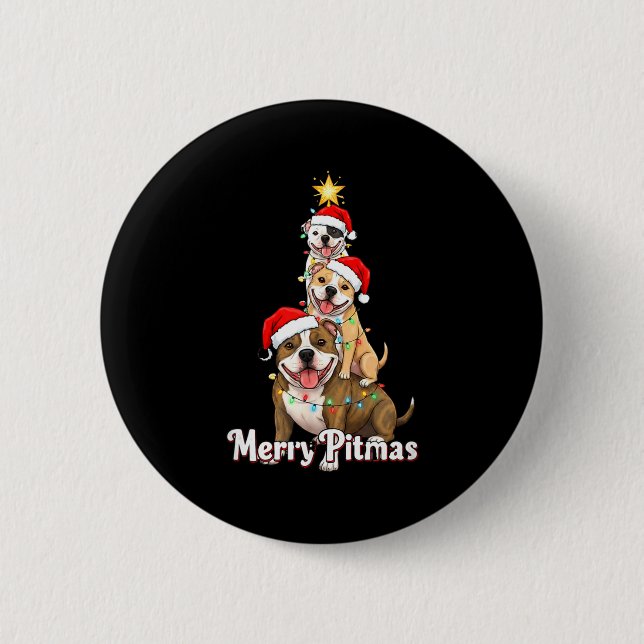 Merry Tmas Tbull Christmas Theme For Festive Dog L 2 Inch Round Button (Front)