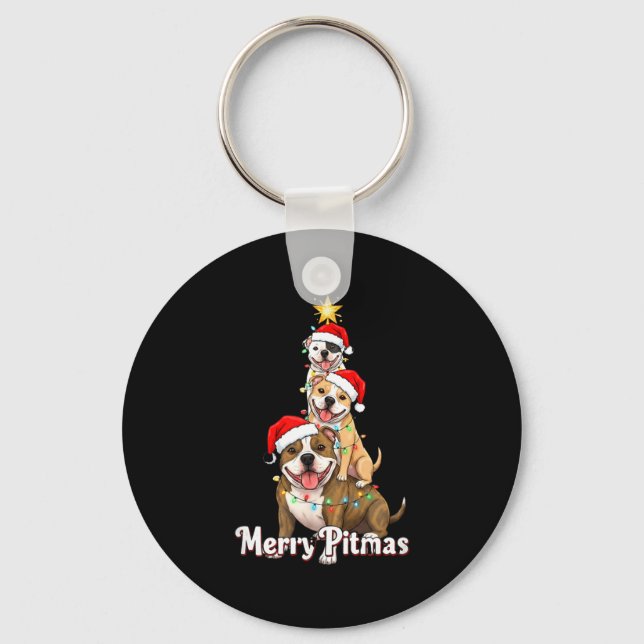 Merry Tmas Tbull Christmas Theme For Festive Dog L Keychain (Front)
