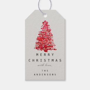Merry To Holiday Christmas Tree Red  Black Grey Gift Tags