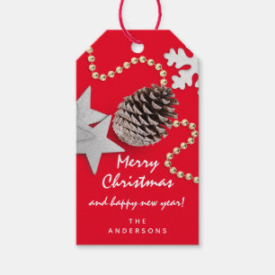 Merry To Holiday Gift Happy New Gold Gray Red Tags