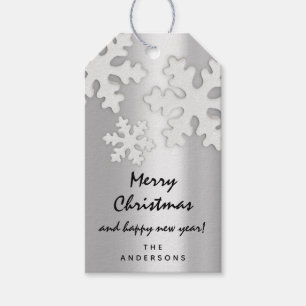 Merry To Holiday Gift Happy New Year Snow Silver Gift Tags