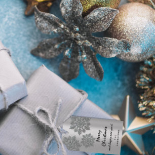 Merry To Holiday Gift Happy New Year Snow Silver Tags