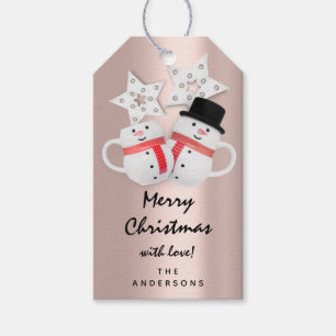 Merry To Holiday Gift Happy New Year Snowman Rose Tags