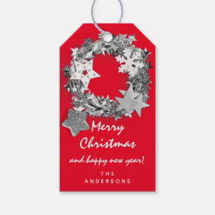 Merry To Holiday Gift Happy NewYear Gray Wreath Tags