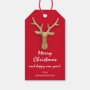 Merry To Holiday Gift Reindeer Happy New Red Tags