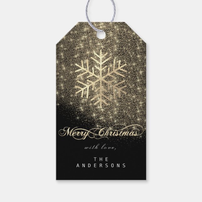 Merry To Holiday Gift Tag  Black Gold Snowflake (Front)