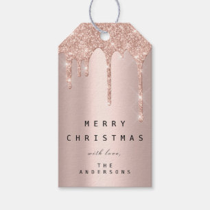 Merry To Holiday Gift Tag Glitter Drip Spark Blush