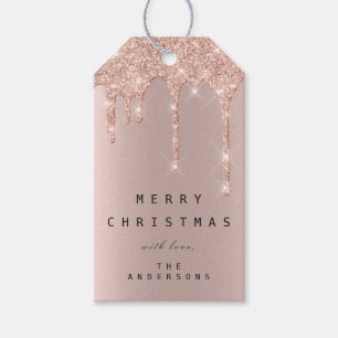 Merry To Holiday Gift Tag Glitter Drips Spark Rose