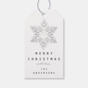 Merry To Name Holiday Christmas Silver Snowflakes Gift Tags