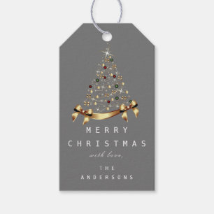 Merry To Name Holiday Christmas Tree Gift Grey Gift Tags