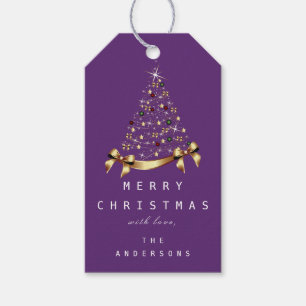 Merry To Name Holiday Christmas Tree Gift Purple Gift Tags