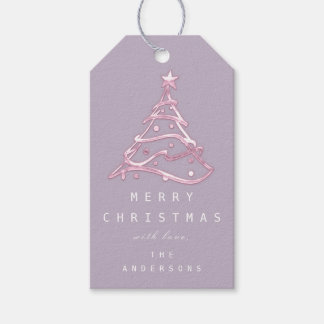 Merry To Name Holiday Christmas Tree Pink Lavender Gift Tags