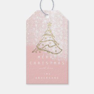 Merry To Name Holiday Christmas Tree Pink Snow  Gift Tags