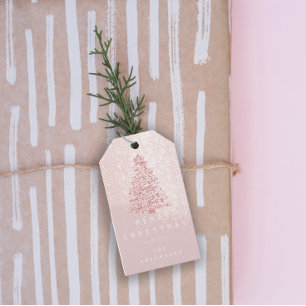 Merry To Name Holiday Christmas Tree Rose Snow Gift Tags